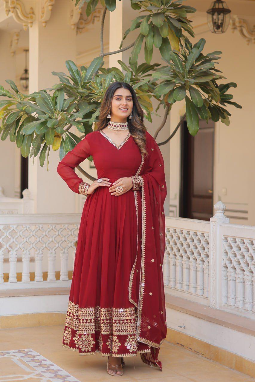 Sparkling Faux Blooming Gown with Embroidered Sequins & Designer Lace Dupatta
