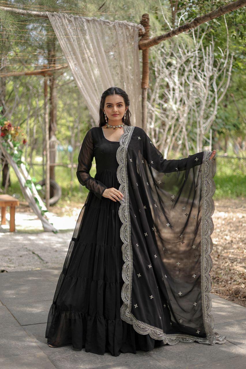Faux Blooming Women’s Gown with Designer Embroidered Dupatta