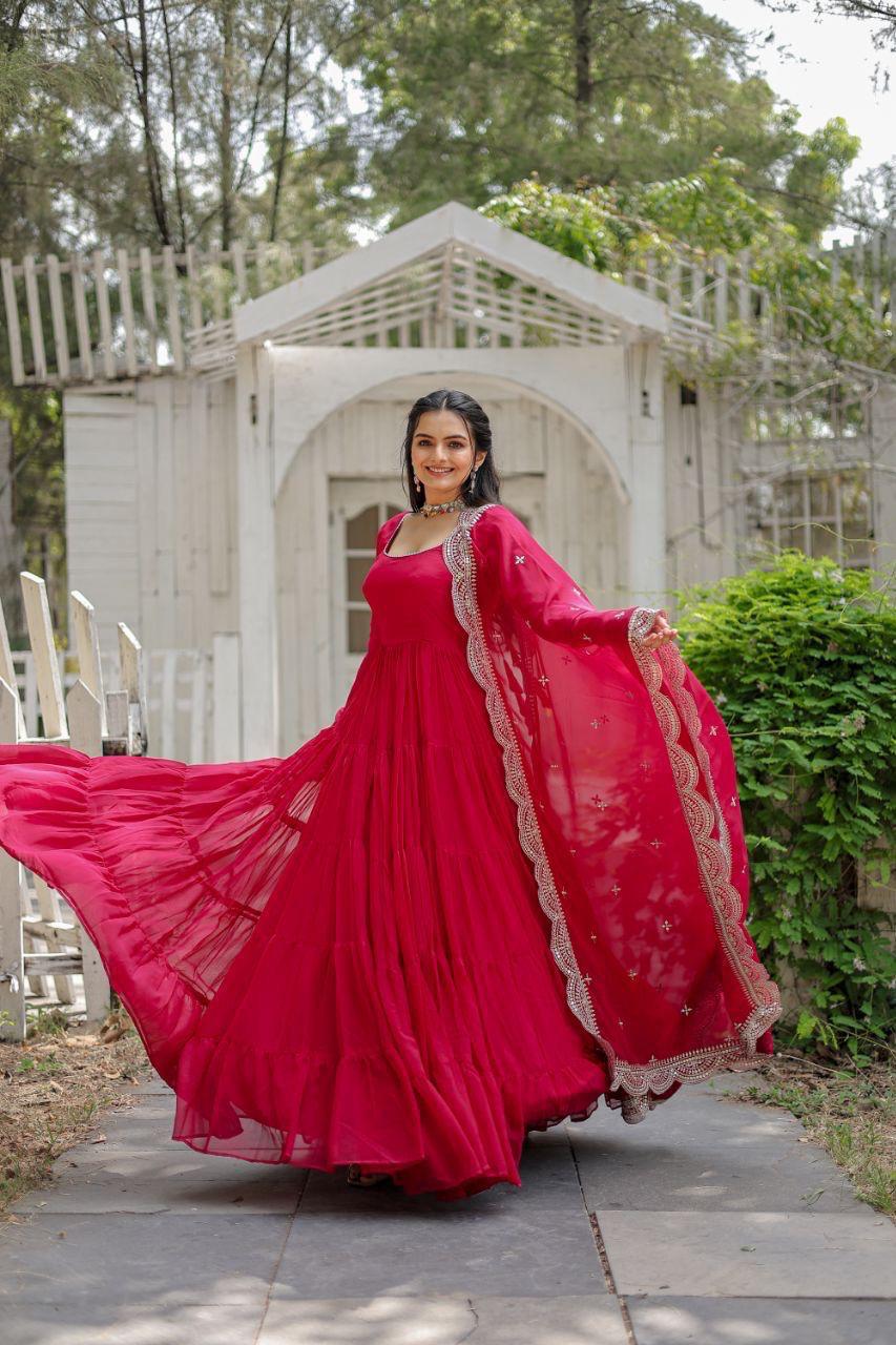Faux Blooming Women’s Gown with Designer Embroidered Dupatta