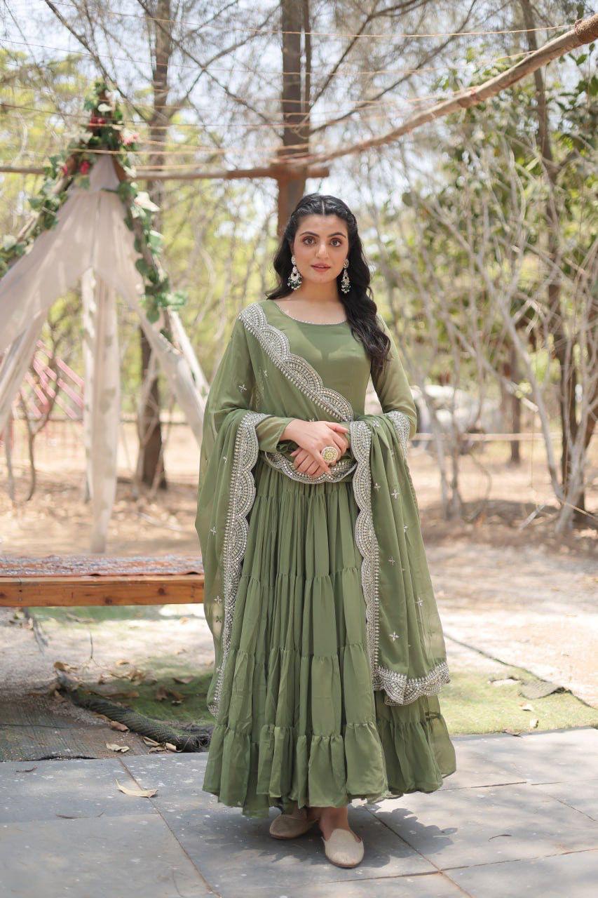 Faux Blooming Women’s Gown with Designer Embroidered Dupatta