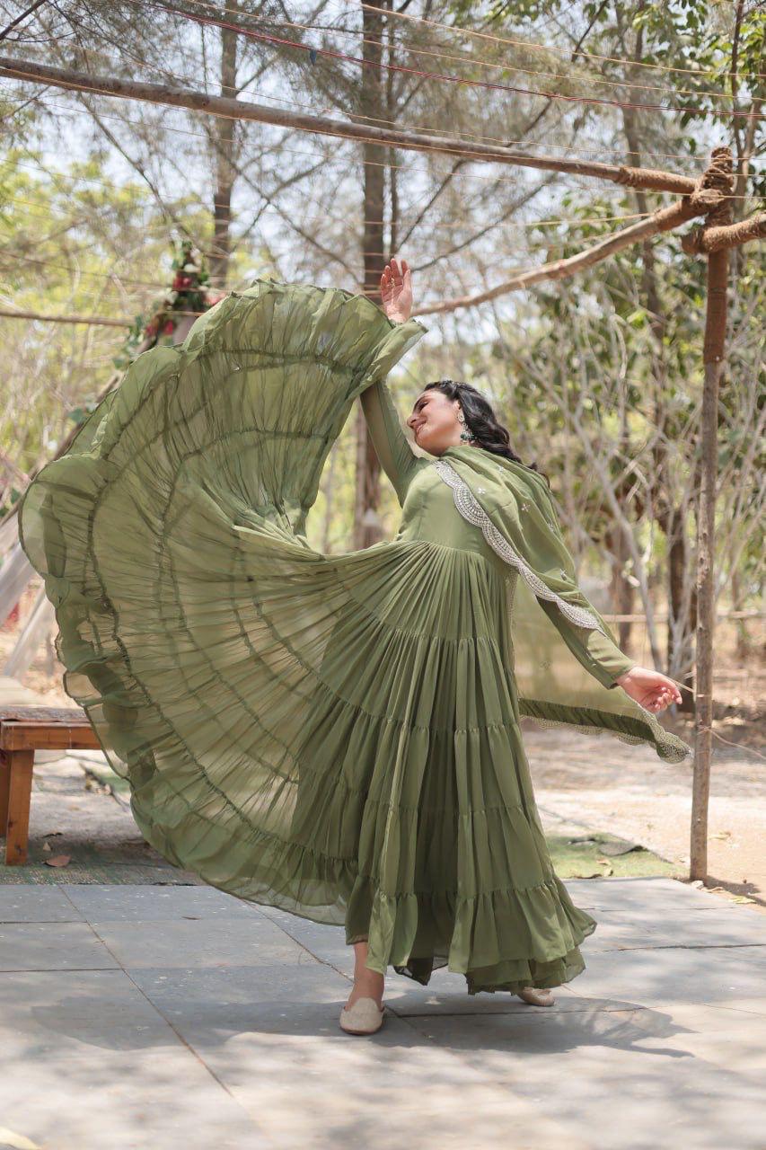 Faux Blooming Women’s Gown with Designer Embroidered Dupatta