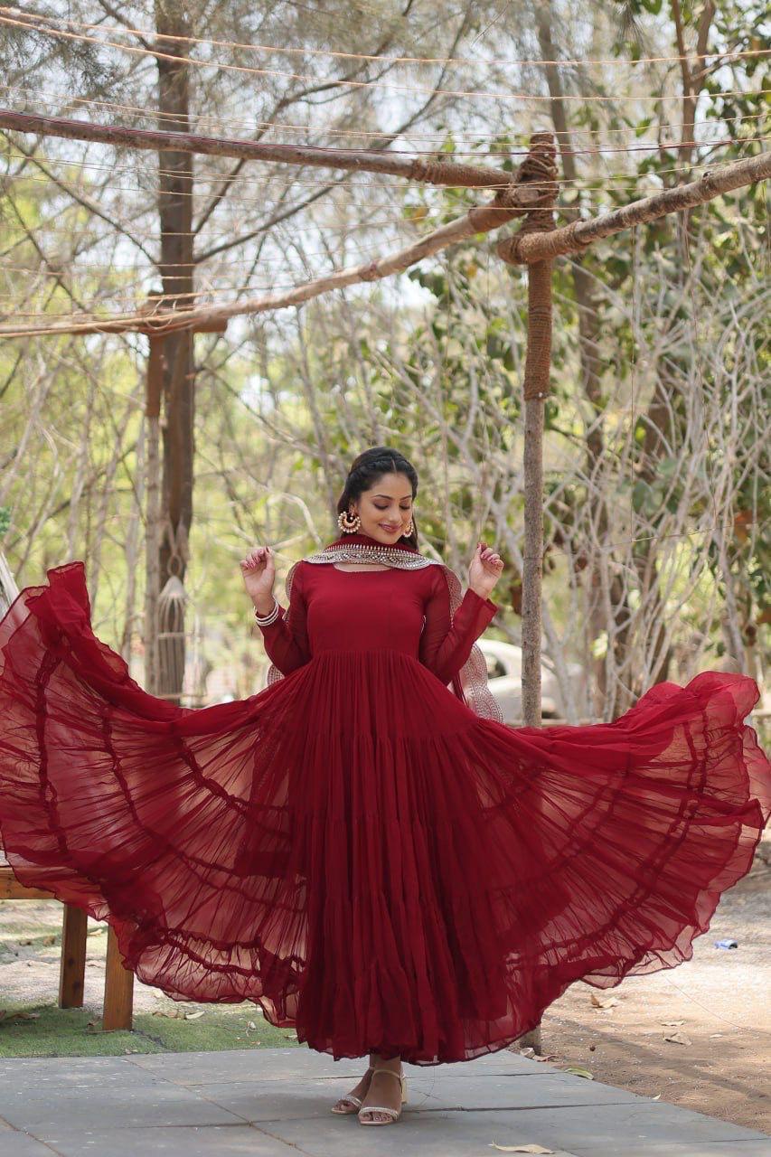 Faux Blooming Women’s Gown with Designer Embroidered Dupatta