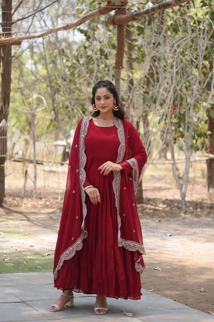 Faux Blooming Women’s Gown with Designer Embroidered Dupatta