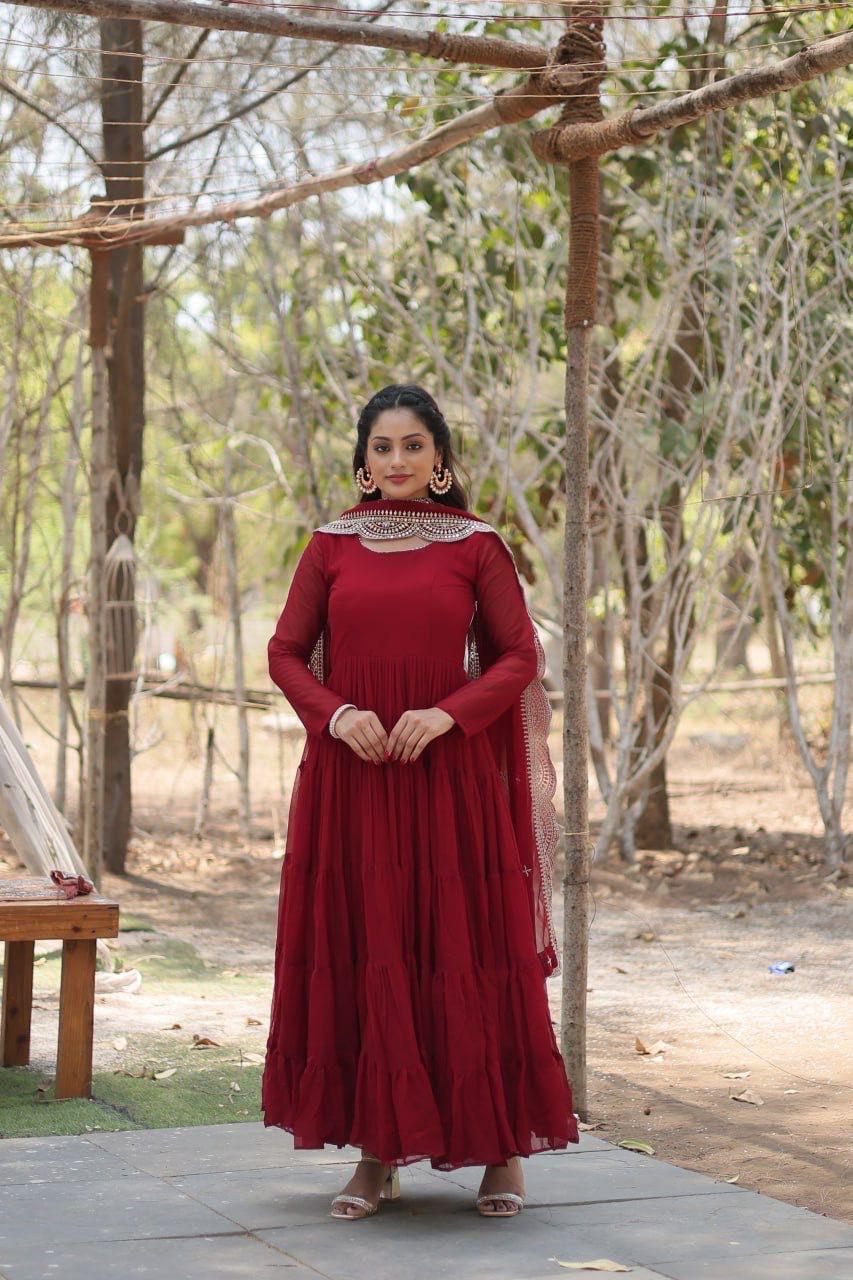 Faux Blooming Women’s Gown with Designer Embroidered Dupatta