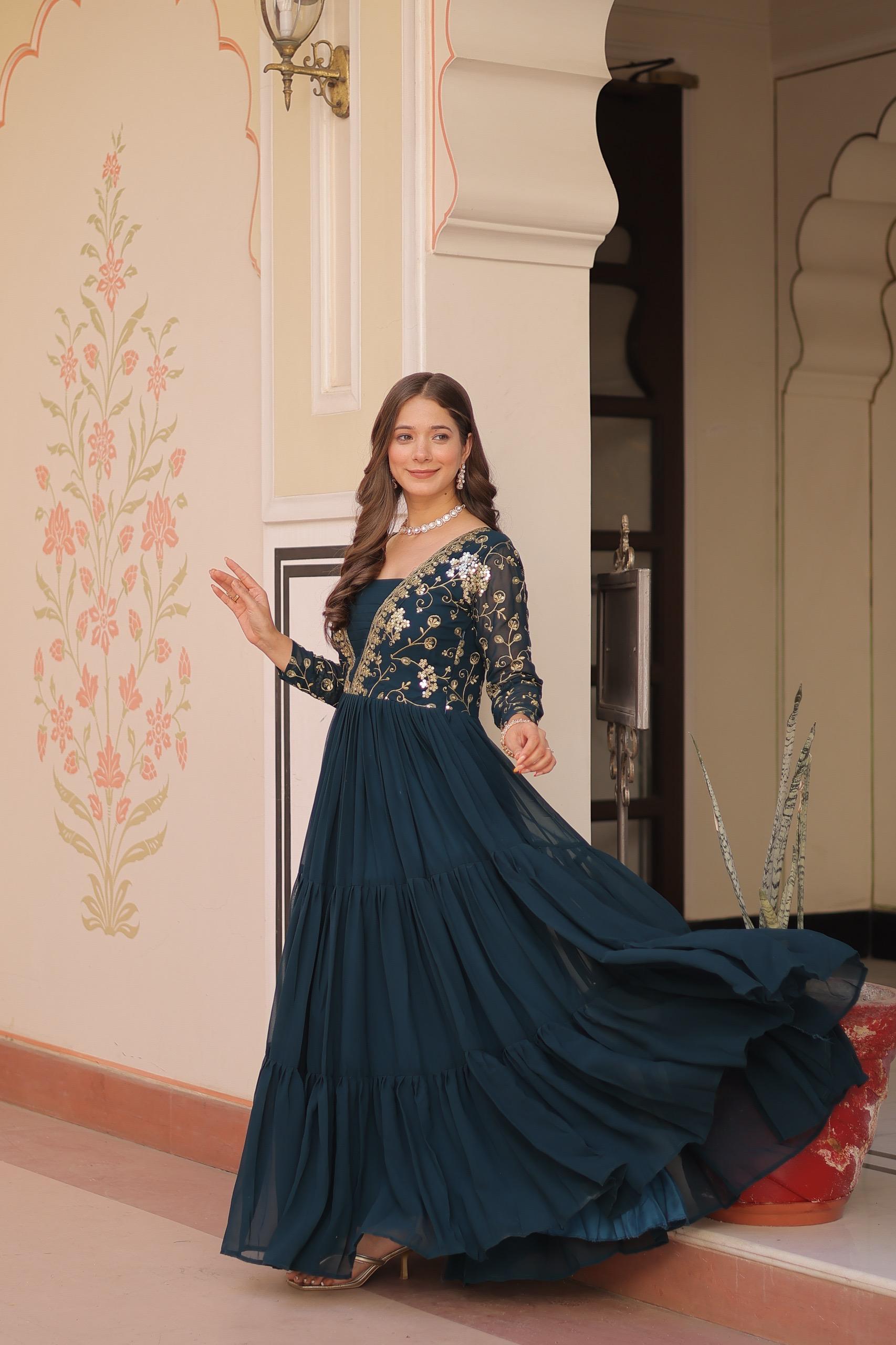 Faux Blooming Sequins & Zari Embroidered Gown