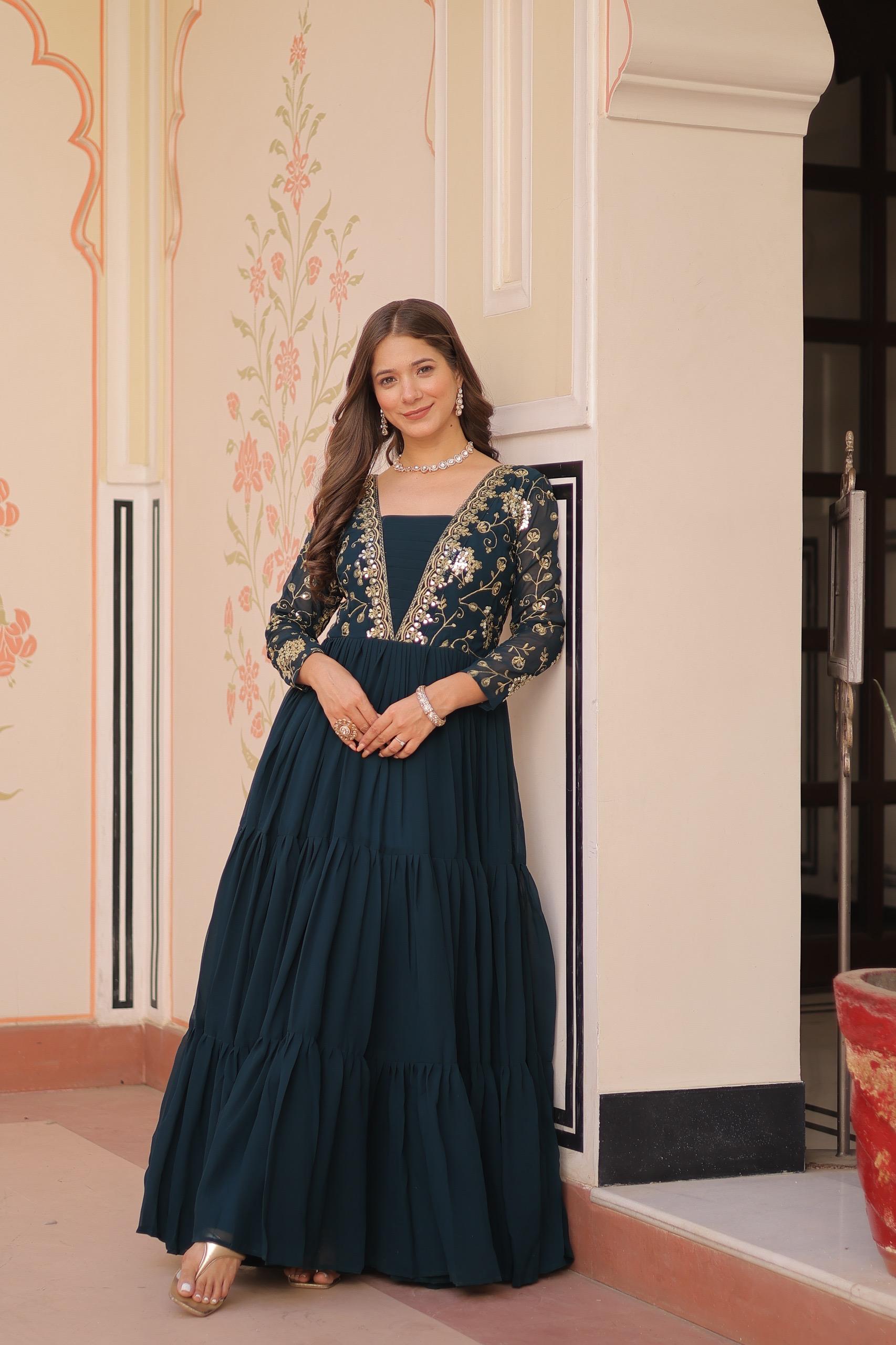 Faux Blooming Sequins & Zari Embroidered Gown