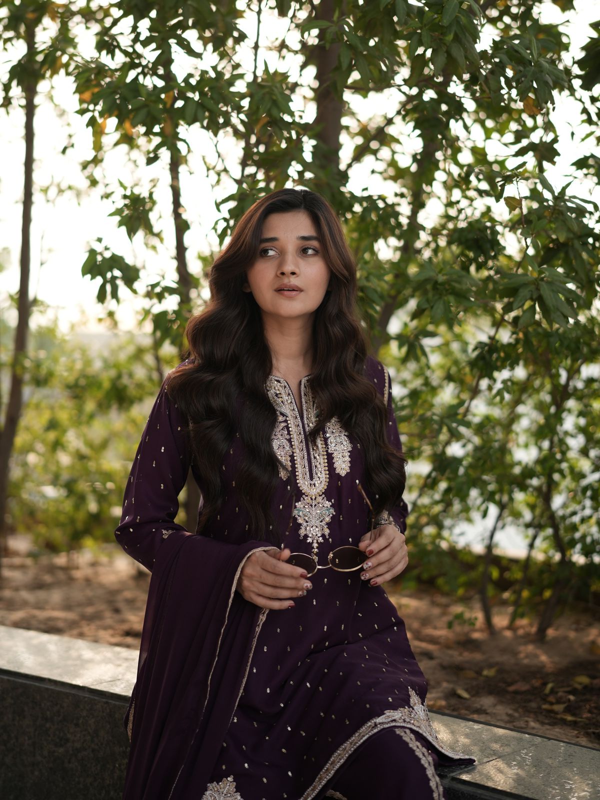Royal Plum Georgette Palazzo Suit