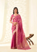 Gold Tissue Linen banarasi Saree with Ambi Butti Pattern