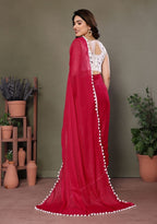 Pink Embroidered Litchi Silk Saree Set