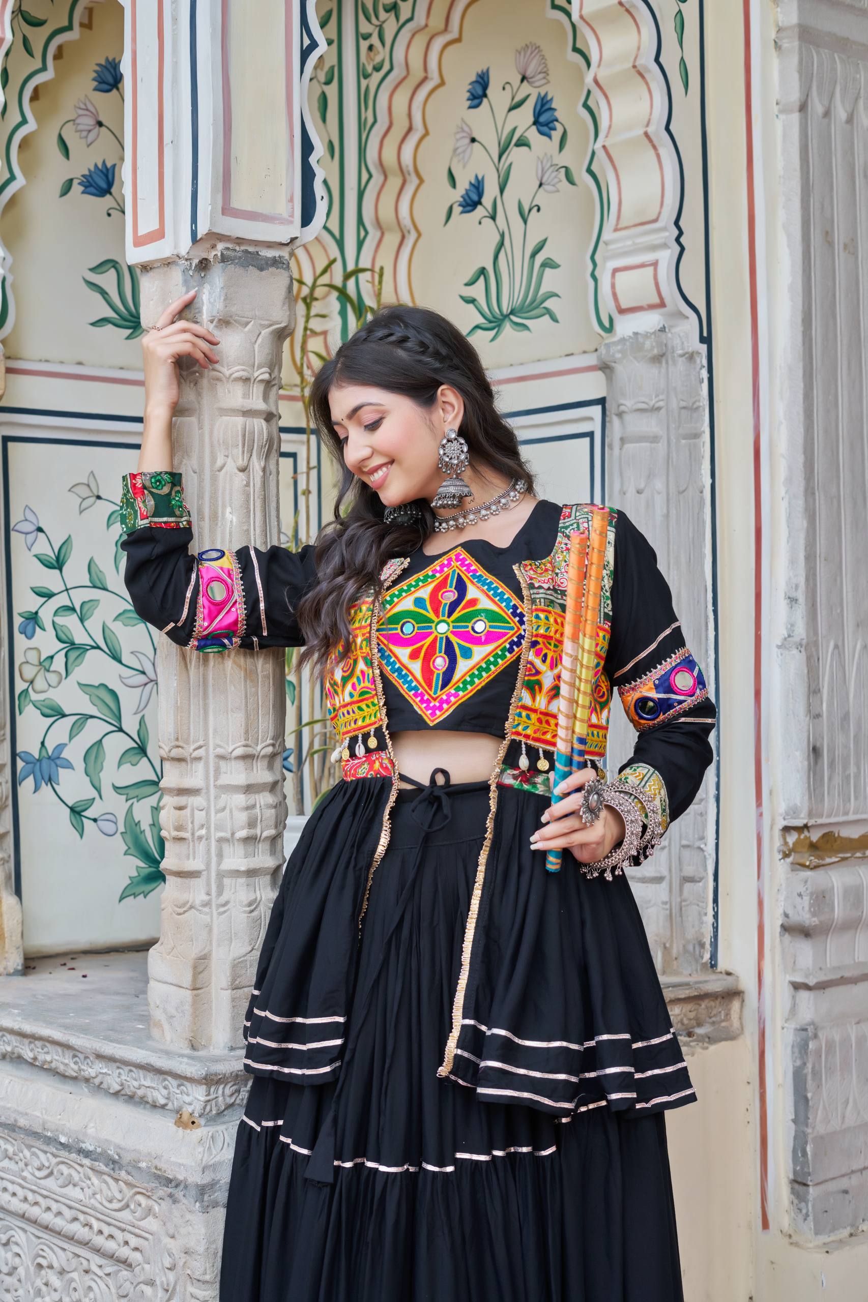 Navratri pure cotton gamthi work lehenga choli