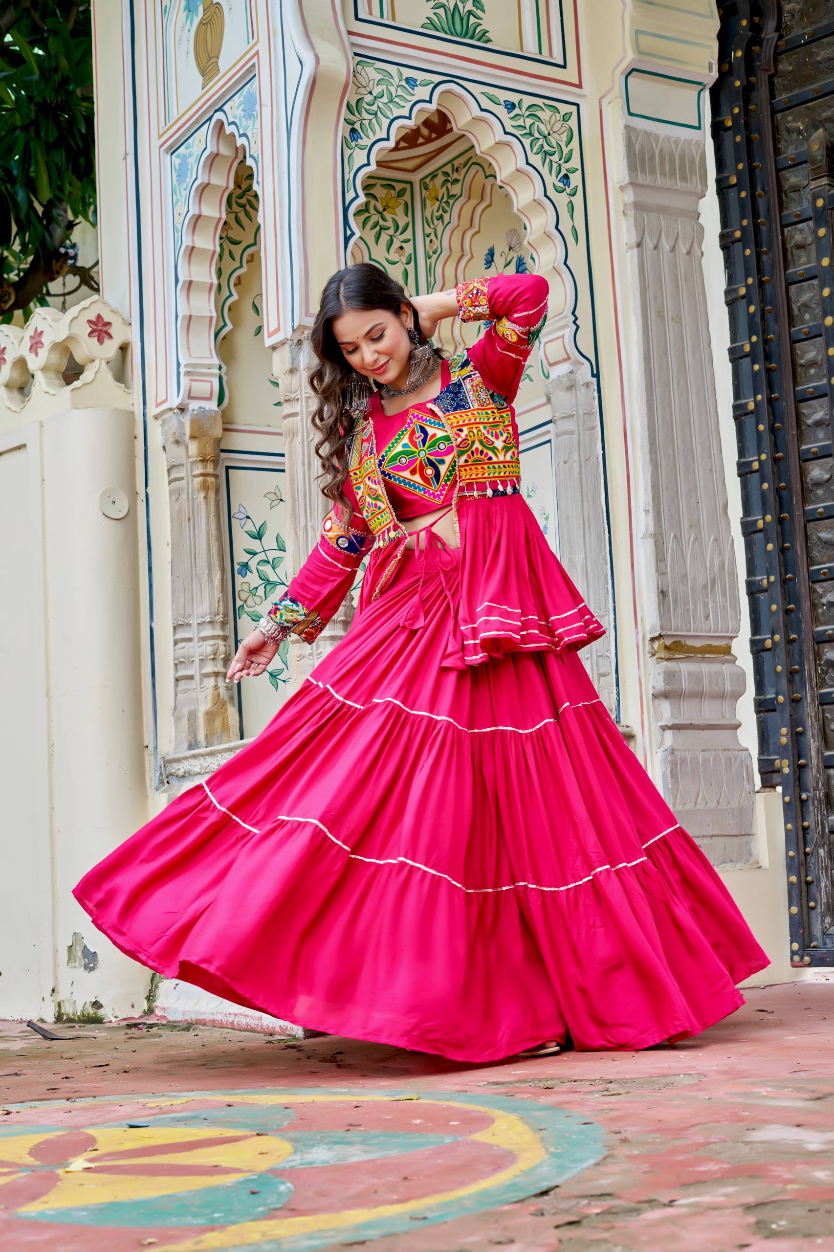 Navratri pure cotton gamthi work lehenga choli