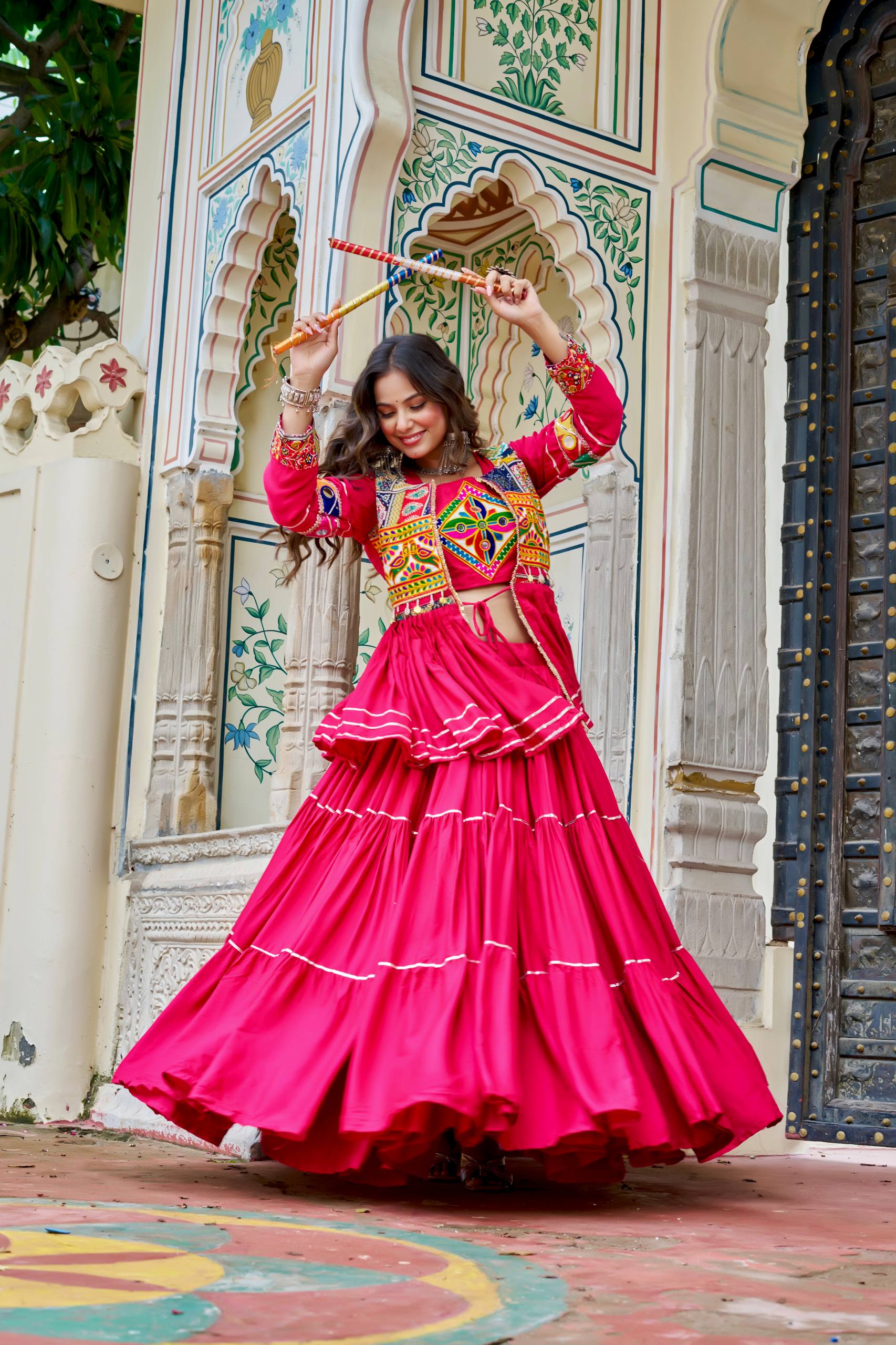 Navratri pure cotton gamthi work lehenga choli