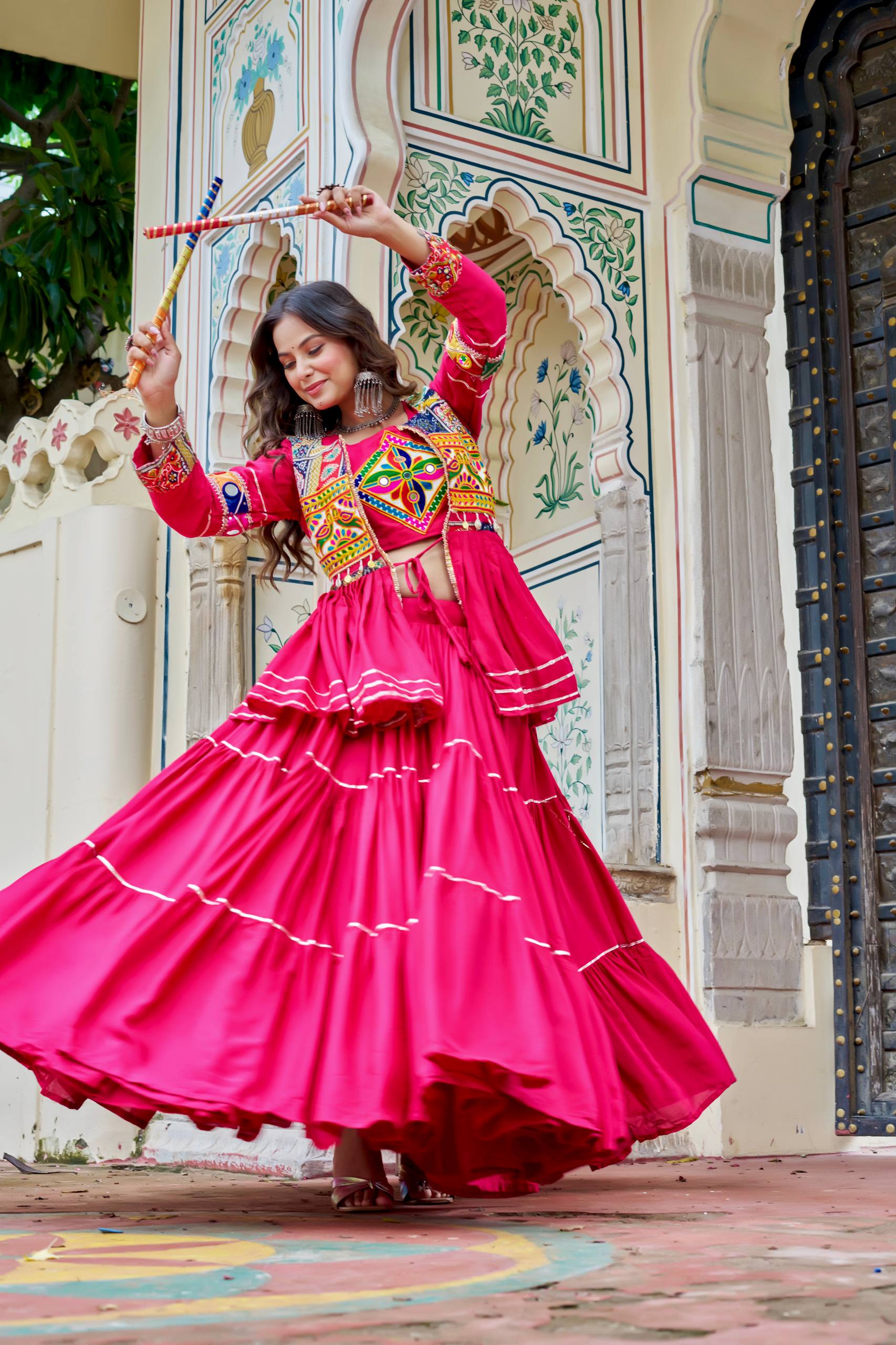 Navratri pure cotton gamthi work lehenga choli