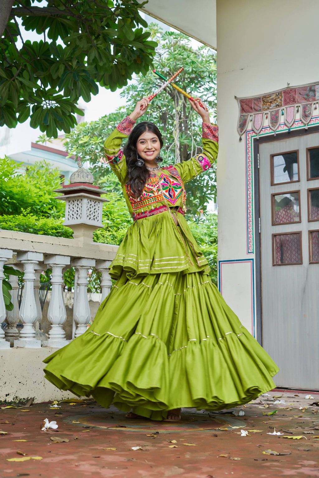 Navratri pure cotton gamthi work lehenga choli