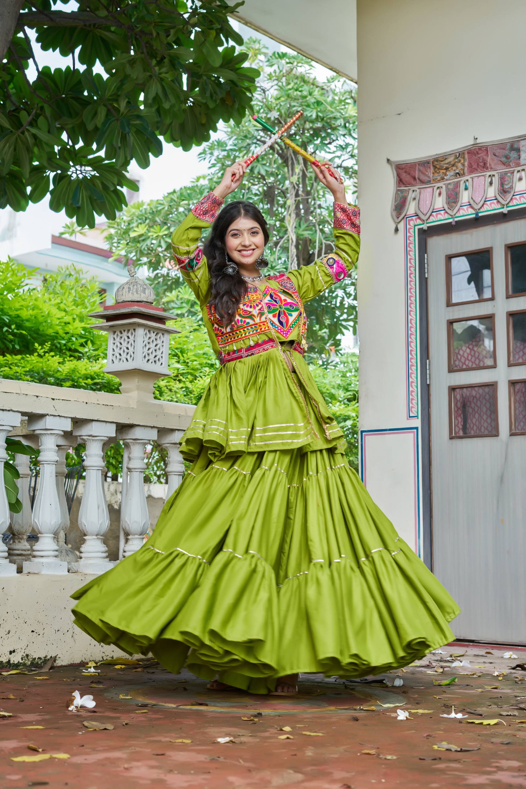 Navratri pure cotton gamthi work lehenga choli