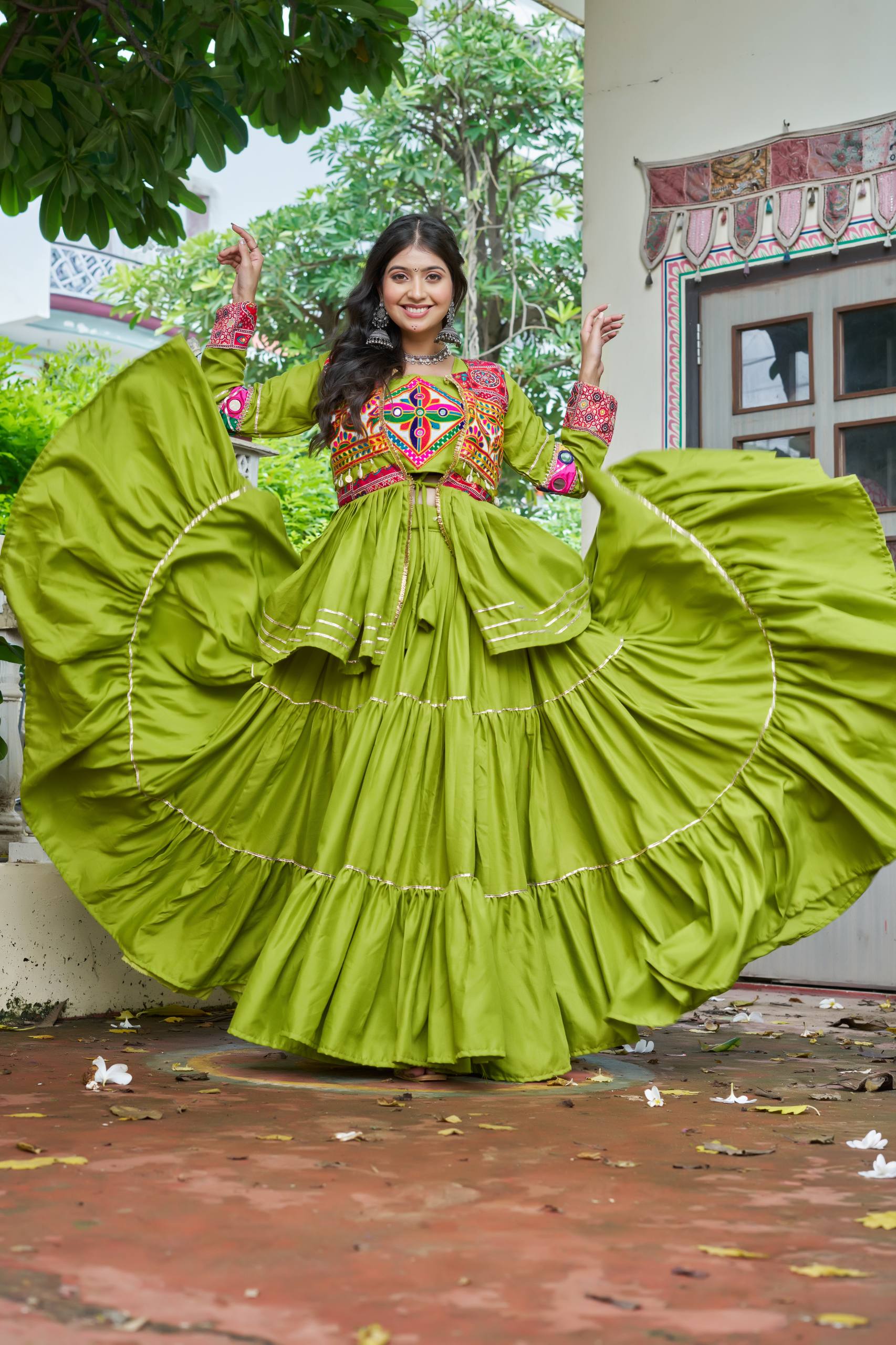 Navratri pure cotton gamthi work lehenga choli