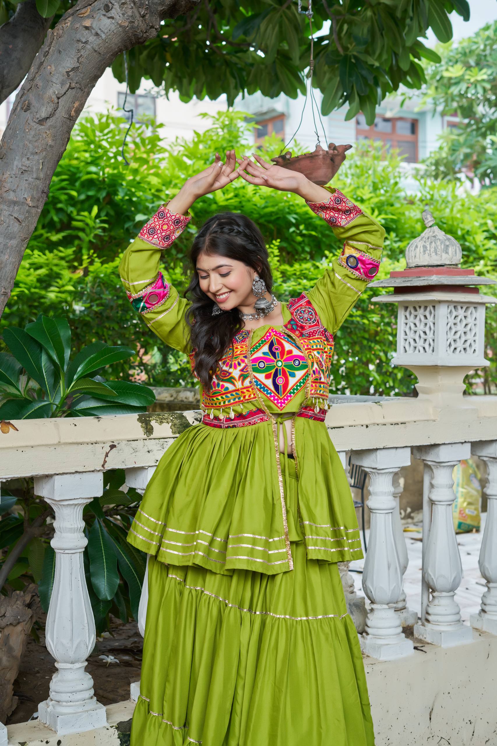 Navratri pure cotton gamthi work lehenga choli