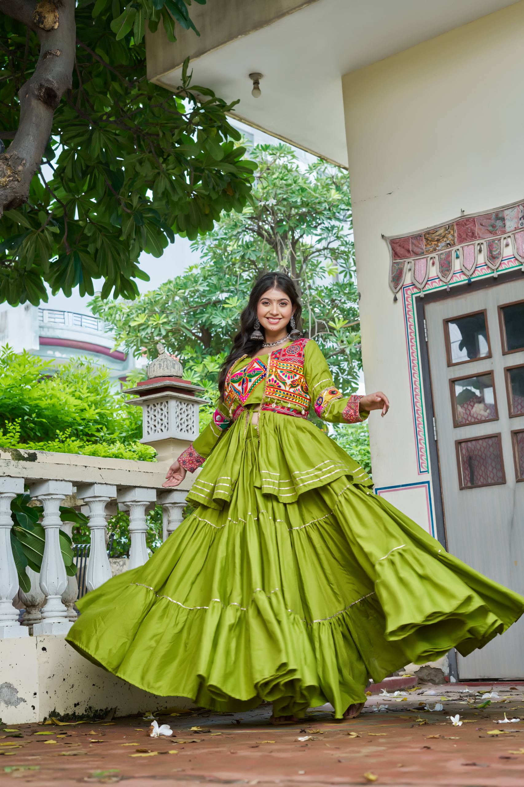 Navratri pure cotton gamthi work lehenga choli