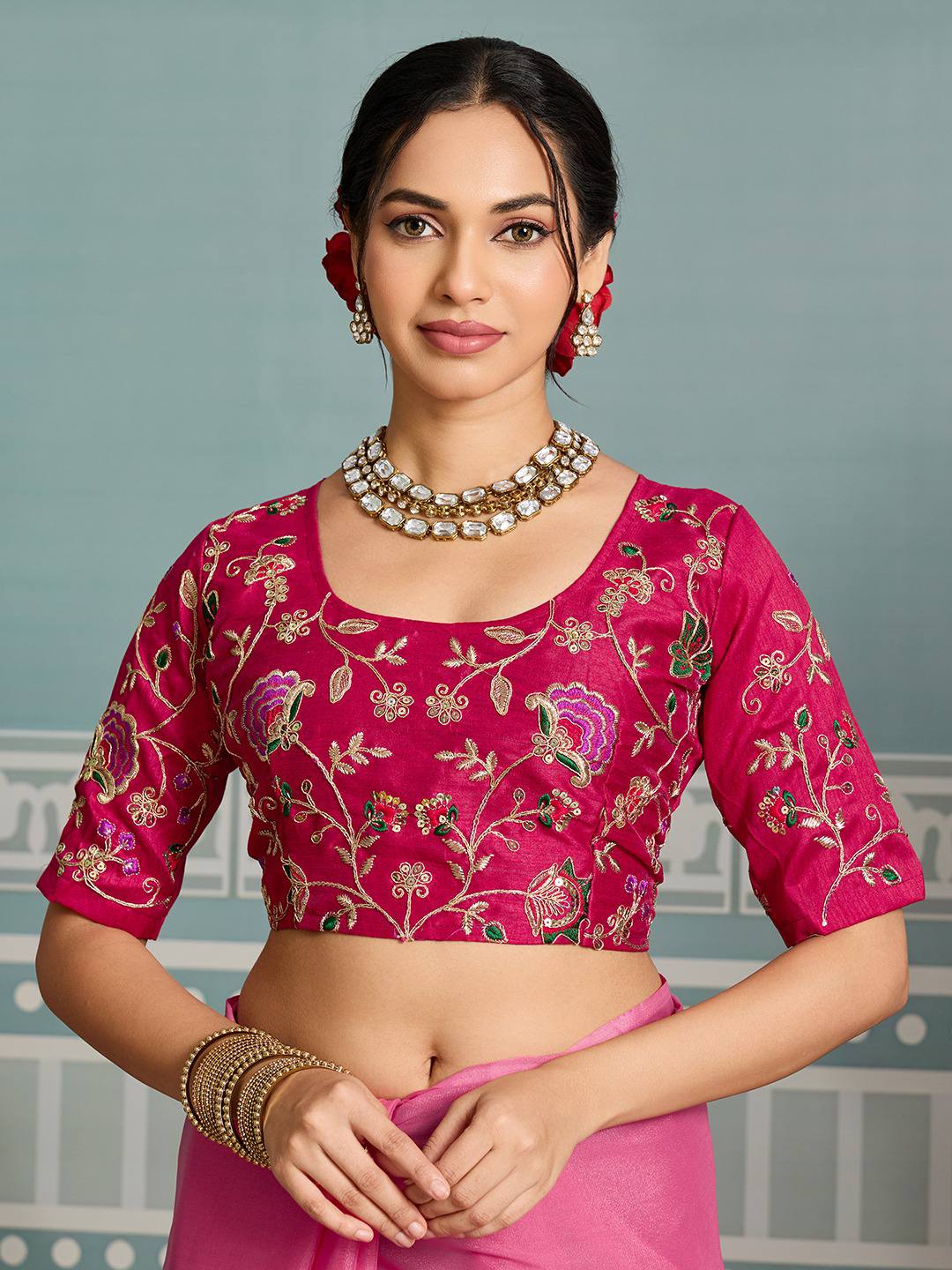 Women's Jimmi Choo Embroidery Work Saree With Unstitched Blouse Piece