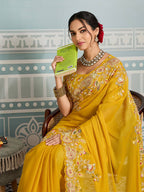 Yellow Party Wear Soft Star Georgette Saree