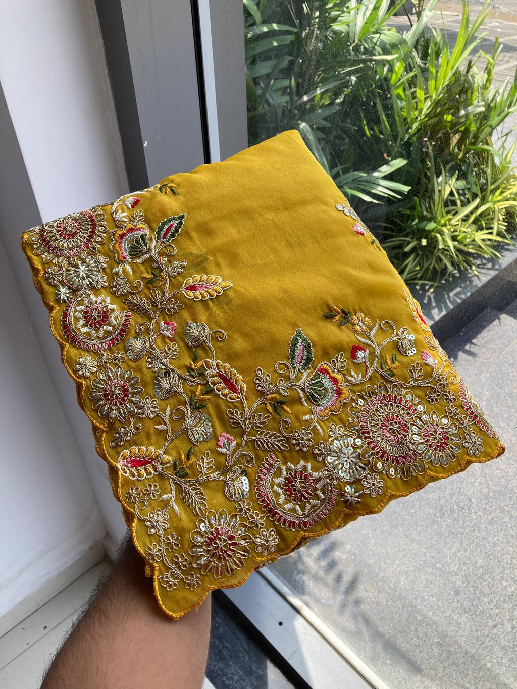 Yellow Party Wear Soft Star Georgette Saree