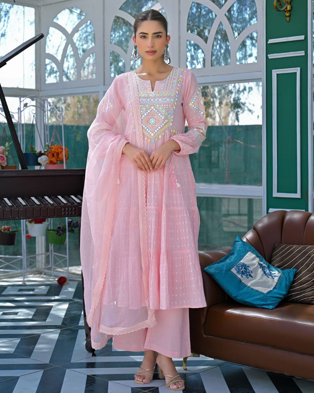 Premium Pink Mul Cotton Suit