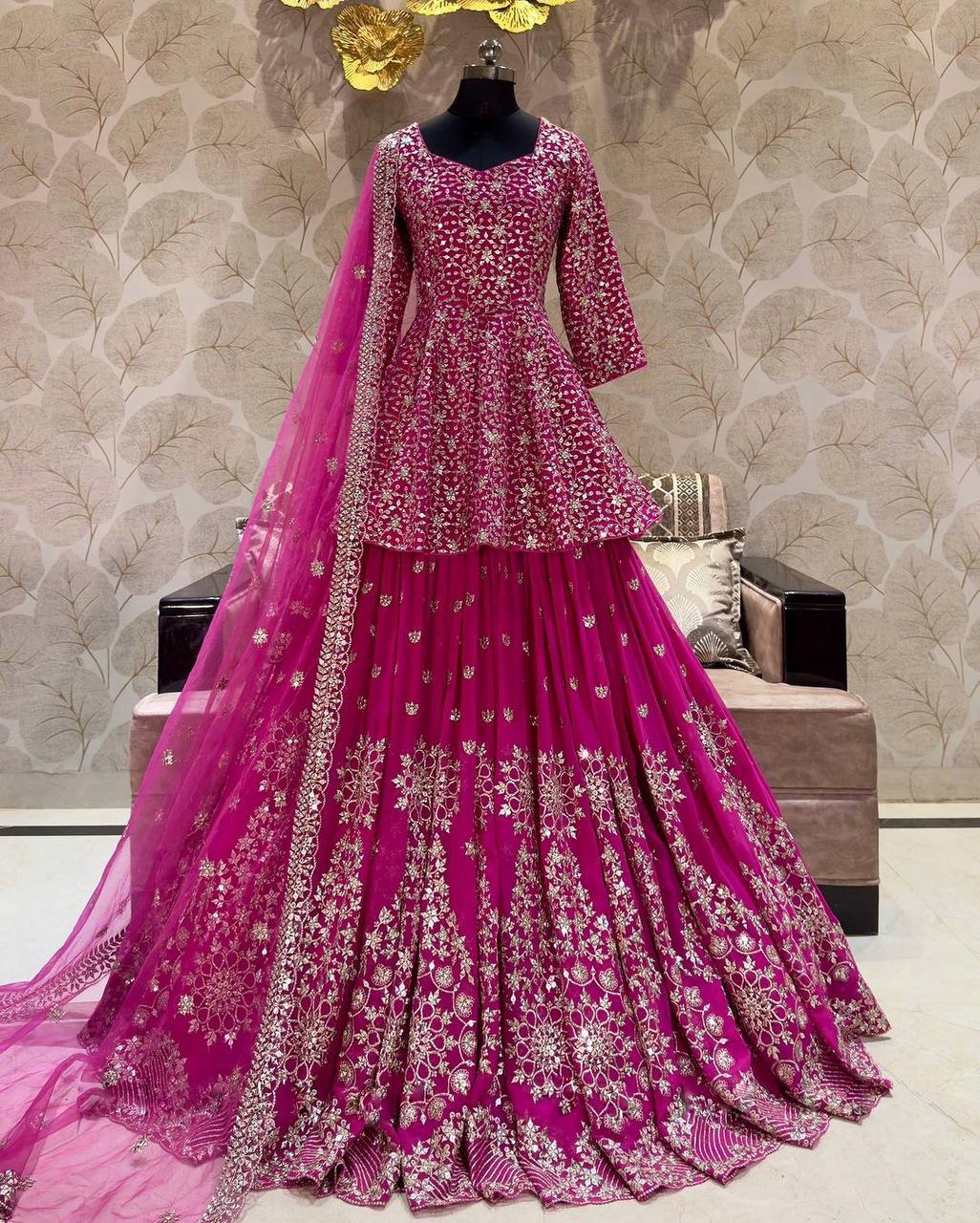 Designer Embroidered Kurta with Lehenga & Dupatta