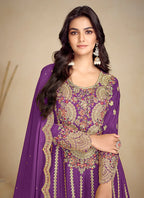 Purple Embroidery Festive Sharara Suit