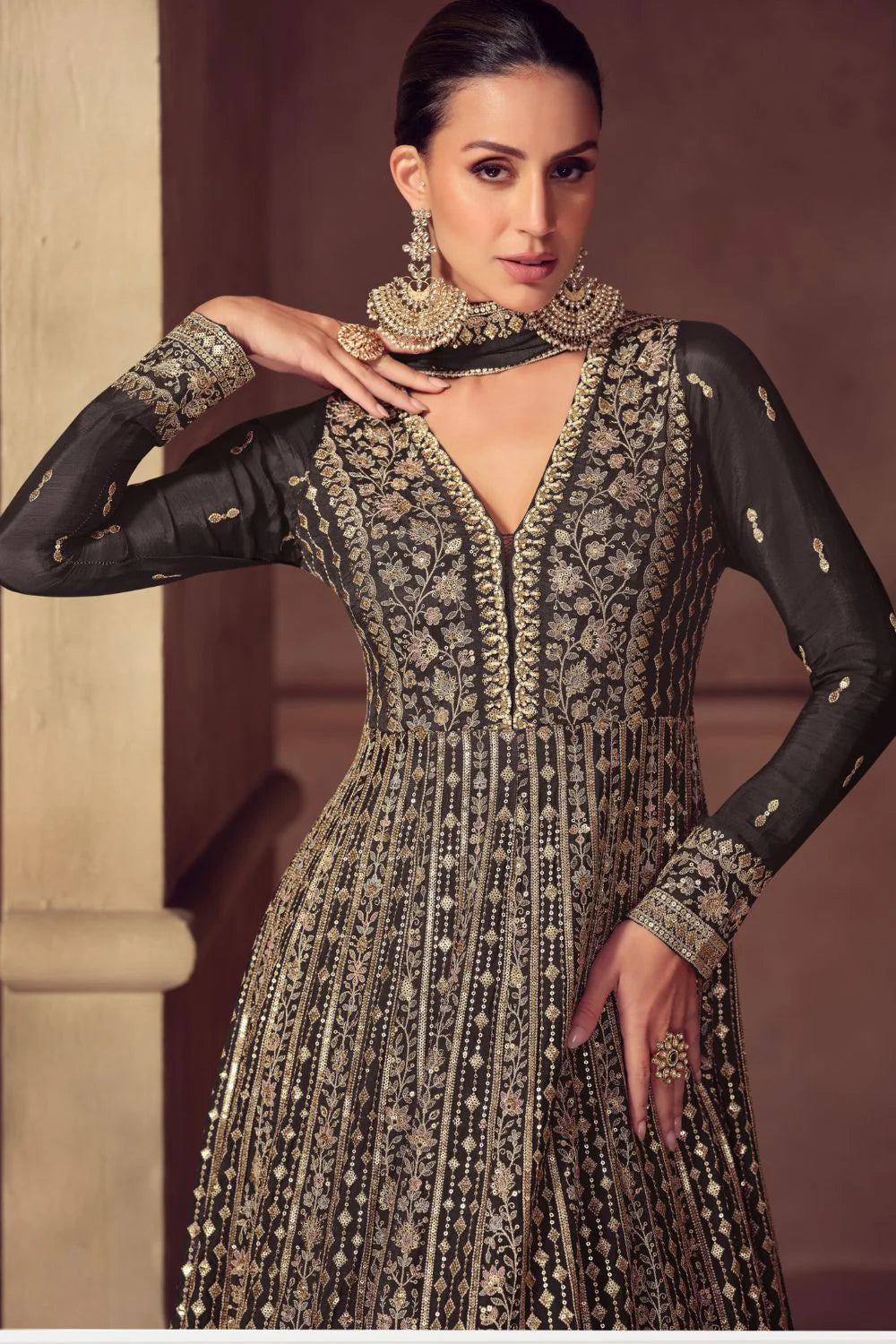 Anarkali Gown in Chinon Silk with Intricate Embroidery Work