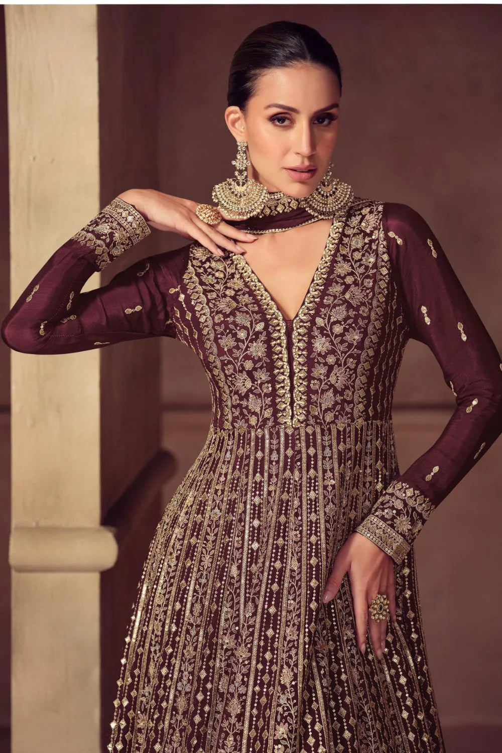 Anarkali Gown in Chinon Silk with Intricate Embroidery Work