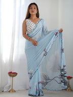 Floral Mirror Work Pure Georgette Saree