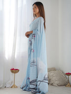 Floral Mirror Work Pure Georgette Saree