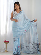 Floral Mirror Work Pure Georgette Saree