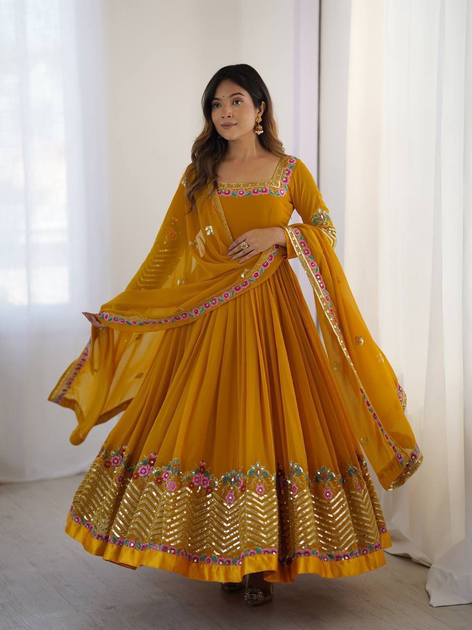 Floral Anarkali Gown with Dupatta