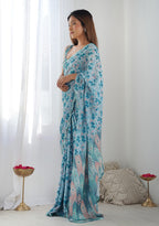Light Blue Georgette Silk with Mirror Work Border Saree