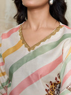 Multicolor Striped Muslin Silk Kurta with Floral Dupatta