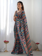 Multicolor Chinon Printed Designer Saree