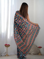 Multicolor Chinon Printed Designer Saree