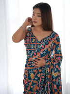 Multicolor Chinon Printed Designer Saree