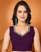Purple embroidered georgette designer saree with blouse