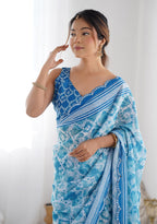 Sky Blue Mirror Work Saree