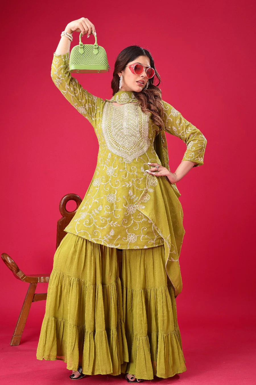 Heavy Georgette Top-Sharara & Dupatta Set