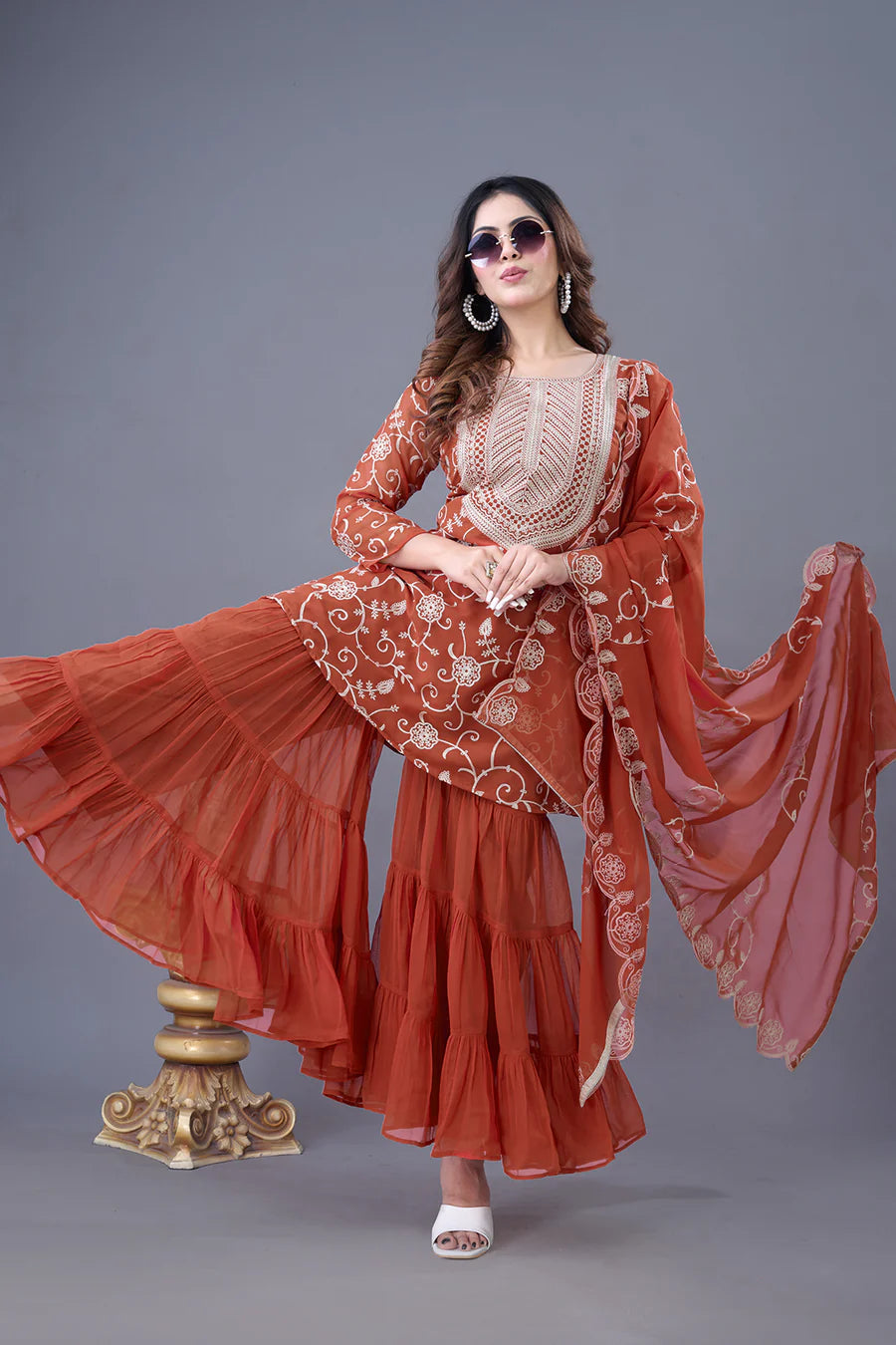 Heavy Georgette Top-Sharara & Dupatta Set