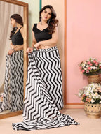 Women's latest design black and white colour georgette printed saree
