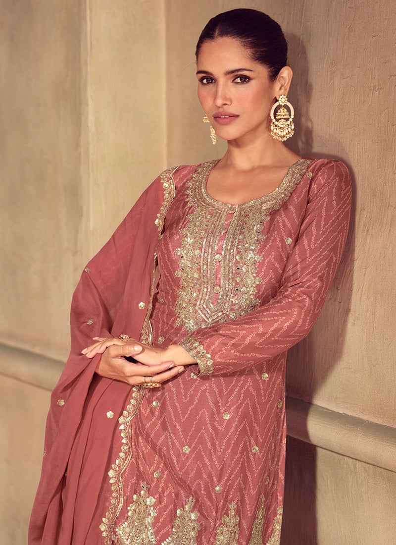 Bandhini Print Zari Embroidered Sequins Palazzo Suit