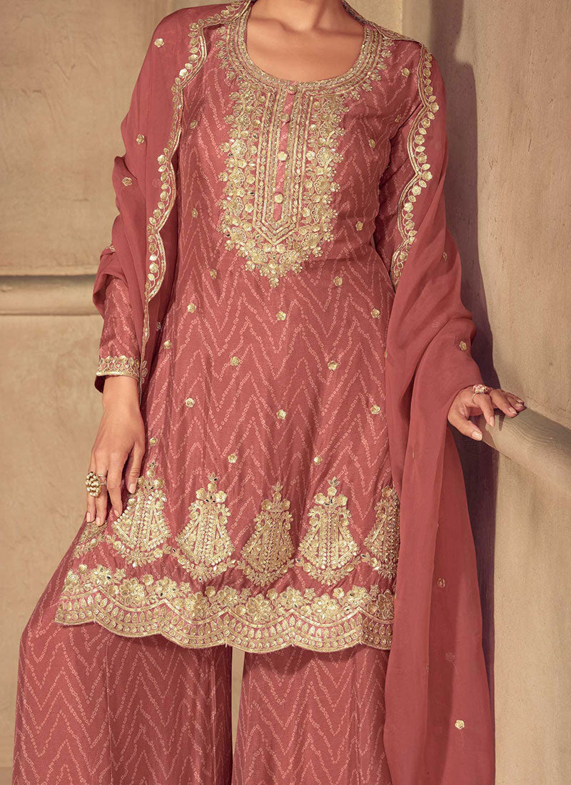 Bandhini Print Zari Embroidered Sequins Palazzo Suit