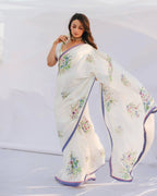 Plain White Cotton Saree