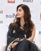 Black Silk Saree with Silver Zari Border and Floral Motif