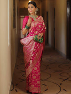 Pink Banarasee Semi Katan Zari Jaal Saree