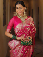Pink Banarasee Semi Katan Zari Jaal Saree